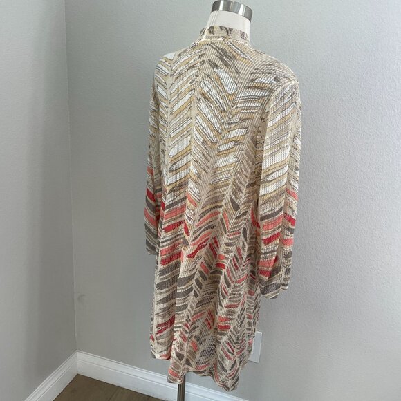 Nic+Zoe Plus 2X Boho Chevron Knit Linen Blend Open Cardigan Earth Tones - Picture 4 of 11